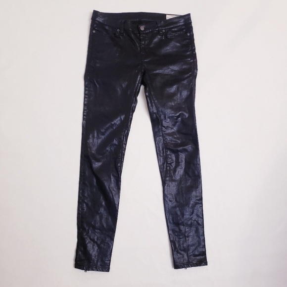 ALL SAINTS Spitalfields Petrel Brodie Faux Leather Wax Coated Black Jeans - Picture 4 of 9